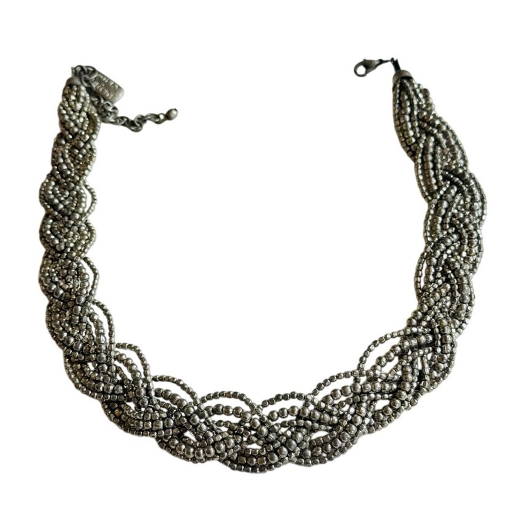 Nuits‎ D'orient beaded metal braided Necklace Modernist Statement Silver Collar